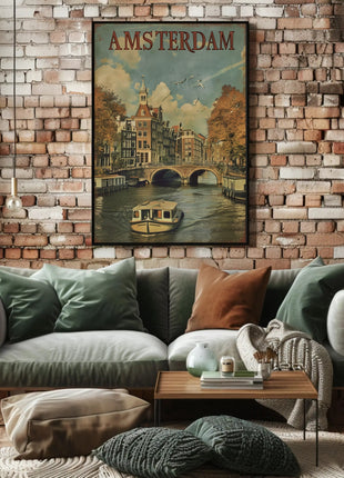 Amsterdam Canal Vintage Travel Poster