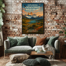 Majestic Patagonia Landscape with Llama Travel Poster