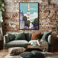 Charleston Clock Tower Vintage Travel Poster