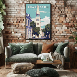 Charleston Clock Tower Vintage Travel Poster