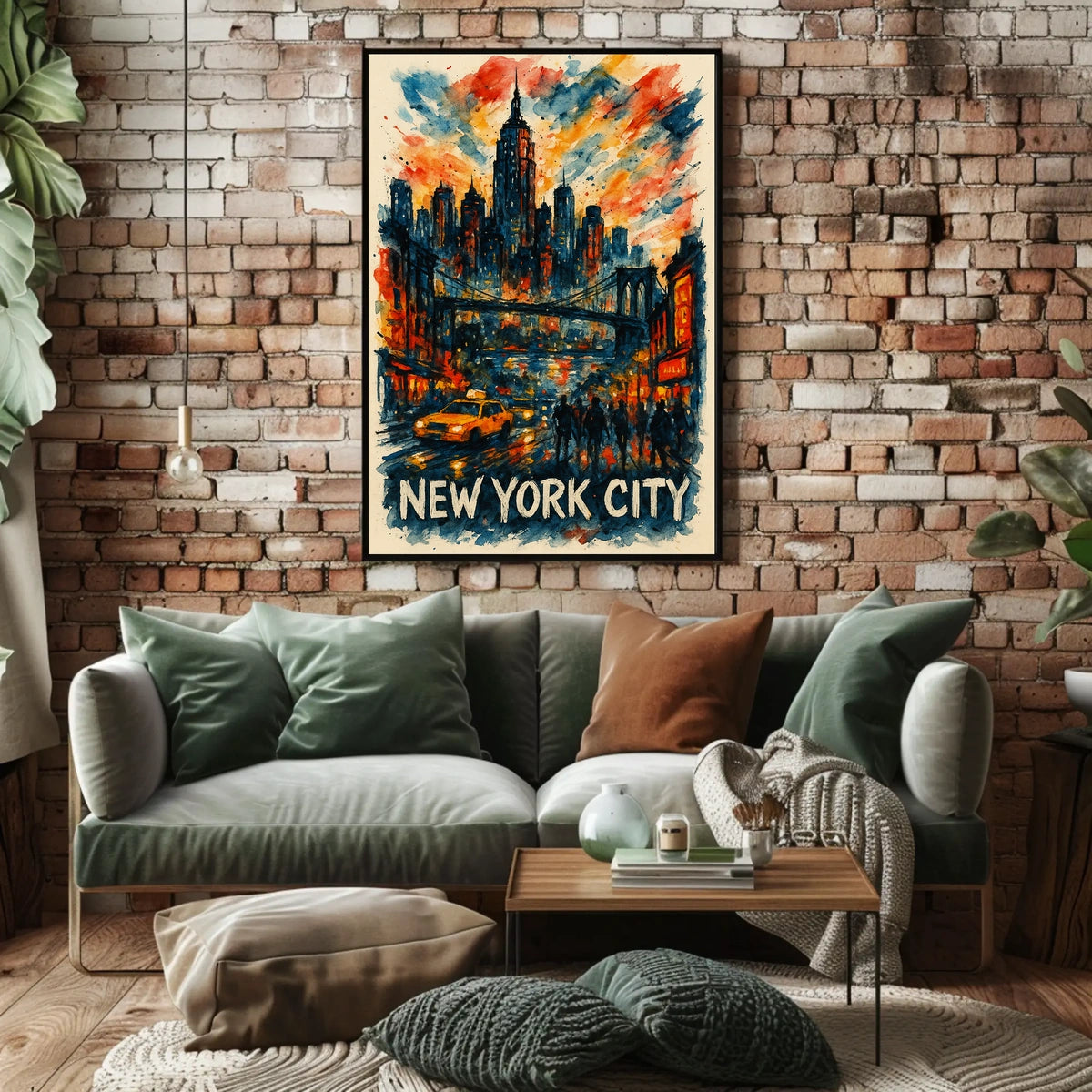 New York City Skyline Watercolor Poster Abstract Wall Art