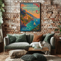 Amalfi Coast Impressionist Art Poster: Vibrant Mediterranean Scene