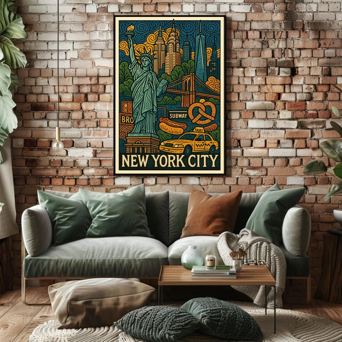 New York City Icons Vibrant Poster Modern Wall Art