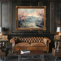 Serene Cherry Blossom Lake: Japanese Impressionist Poster