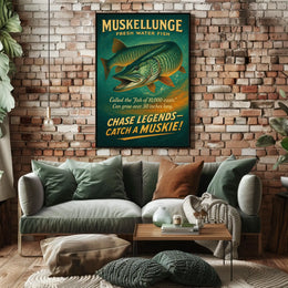 Muskellunge Adventure Vintage Fishing Poster for Anglers