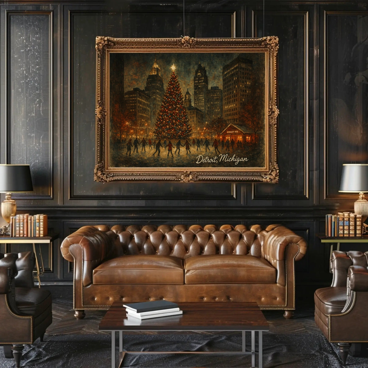 Holiday Skating in Detroit Poster