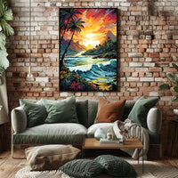 Tropical Sunset Coastal Scene Print: Travel Poster