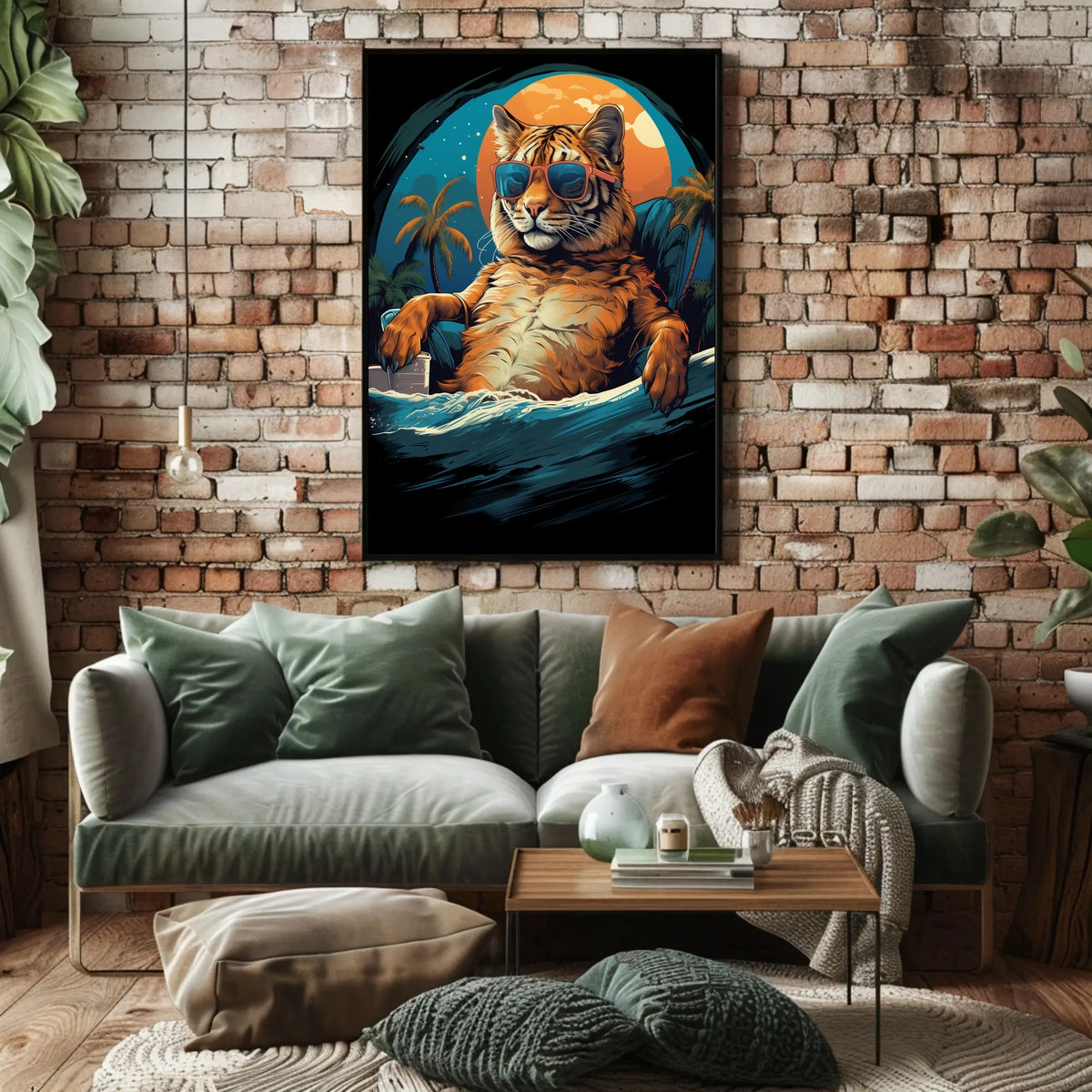 Relaxed Tiger on Beach Artistic Animal Poster
