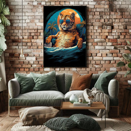 Relaxed Tiger on Beach Artistic Animal Poster