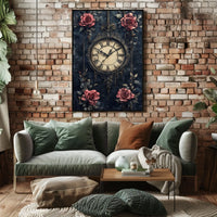 Vintage Clock and Roses Artistic Wall Art Poster