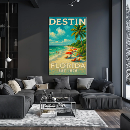 Destin Florida Palm Umbrella Beach Travel Poster