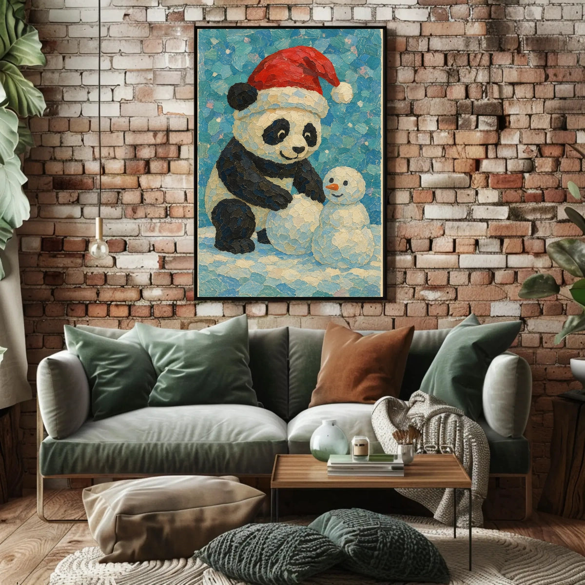 Festive Panda and Snowman Poster