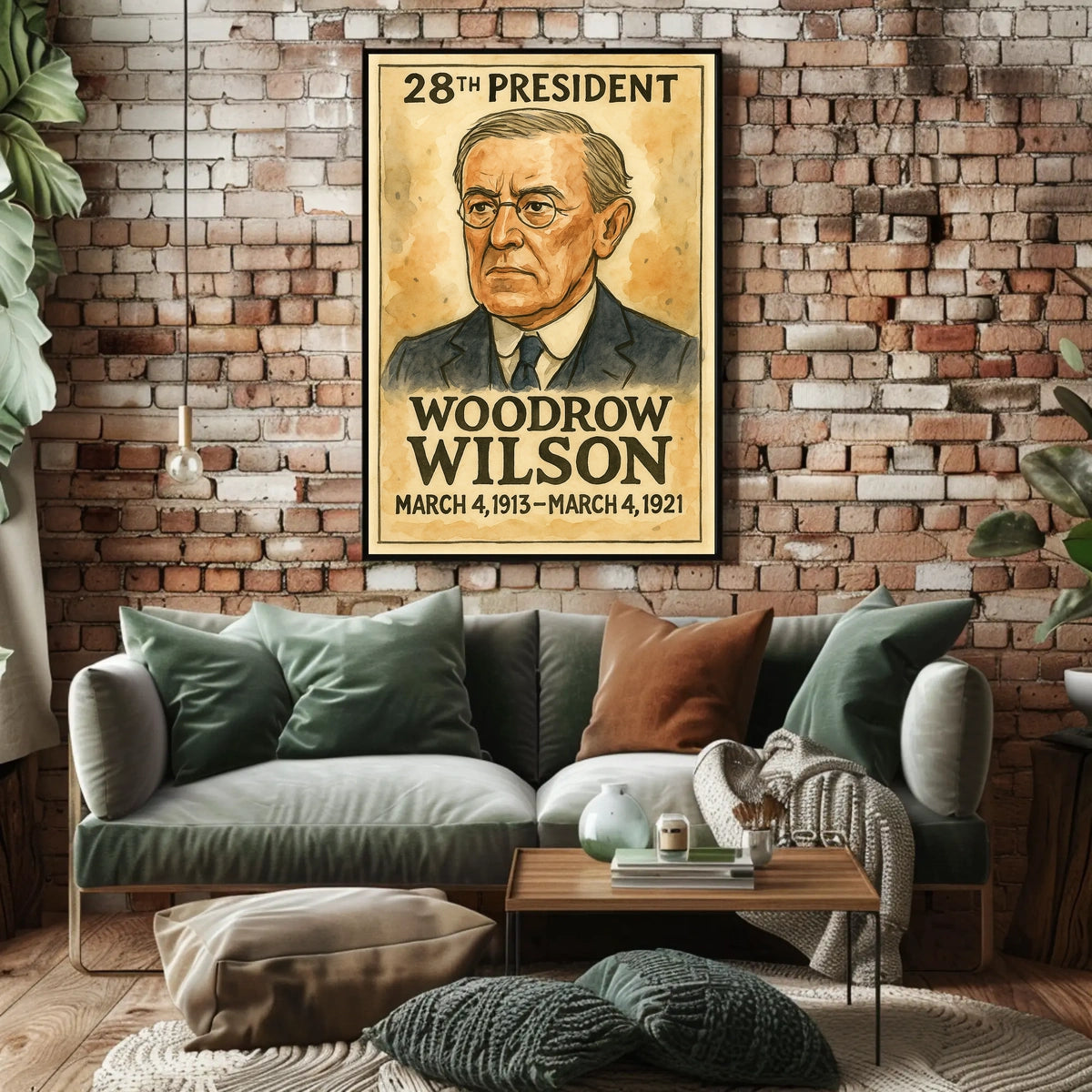Woodrow Wilson 28th President of the United States Exaggerated Cartoon Sketch Poster