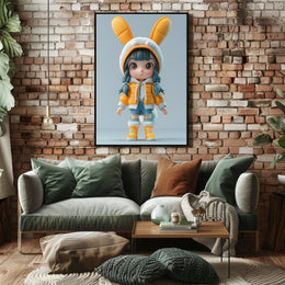 Cute Cartoon Child in Bunny Outfit Pop Culture Poster PosterGoat