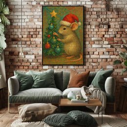 Festive Mouse and Christmas Tree Poster