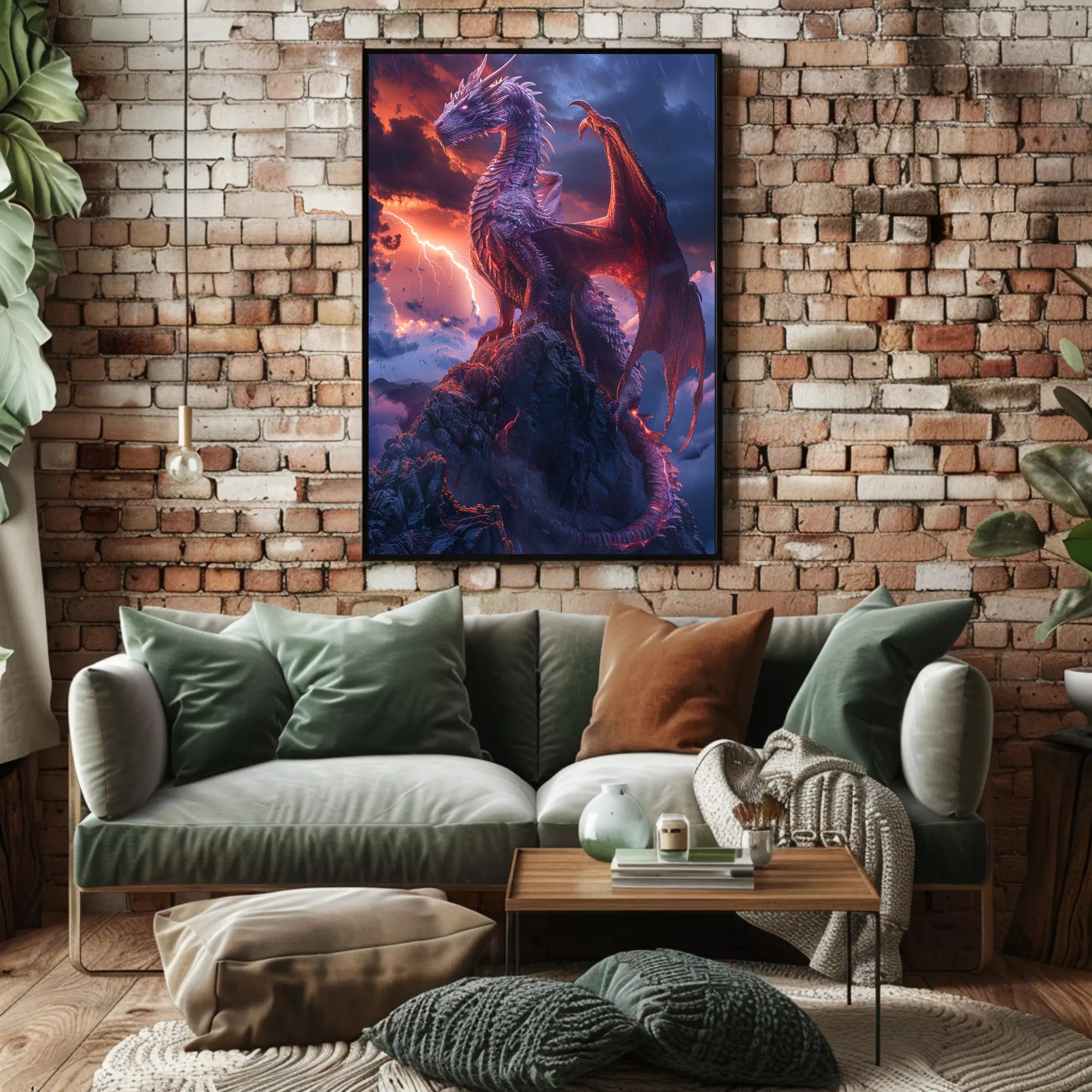 Majestic Dragon Over Stormy Peak Fantasy or Mythology Poster PosterGoat