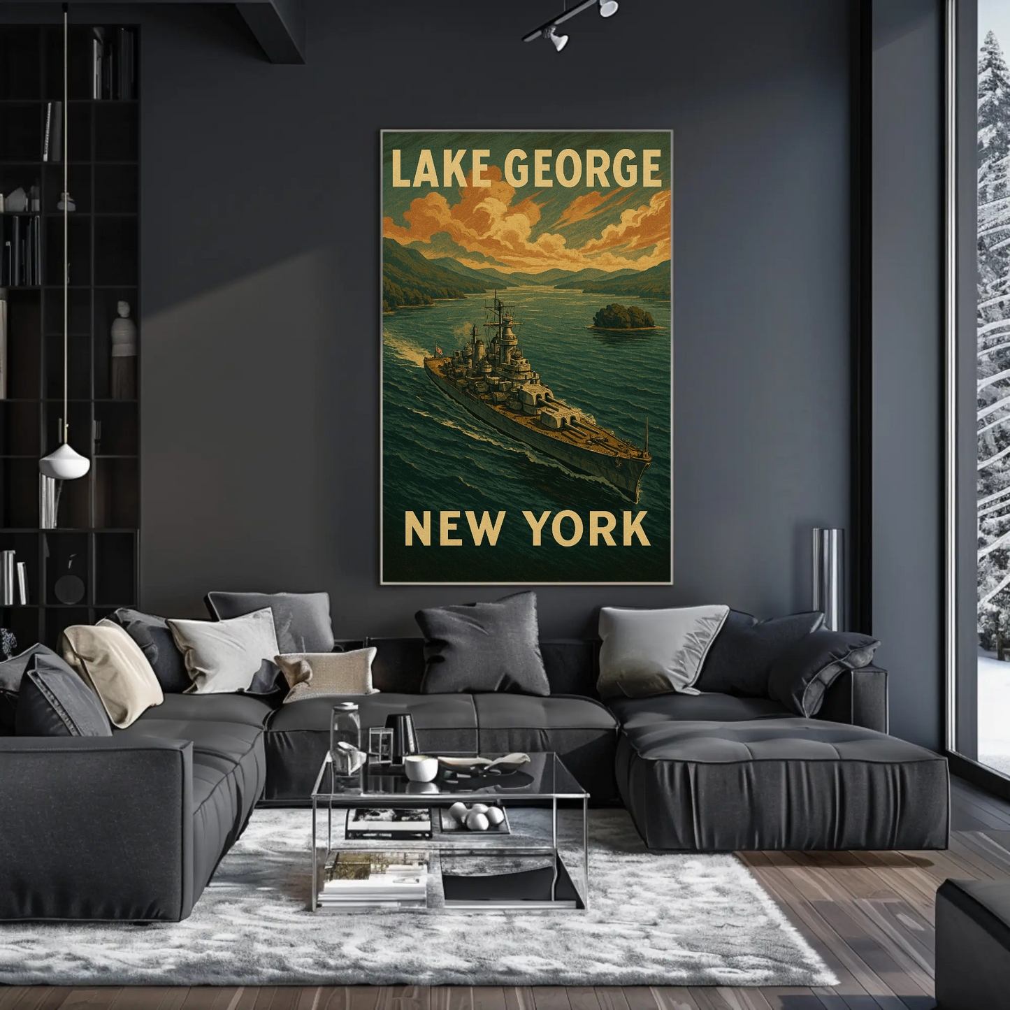 Lake George New York Battleship Scenic Travel Poster