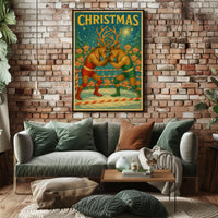 Whimsical Reindeer Wrestling Match: Christmas Pop Culture Poster