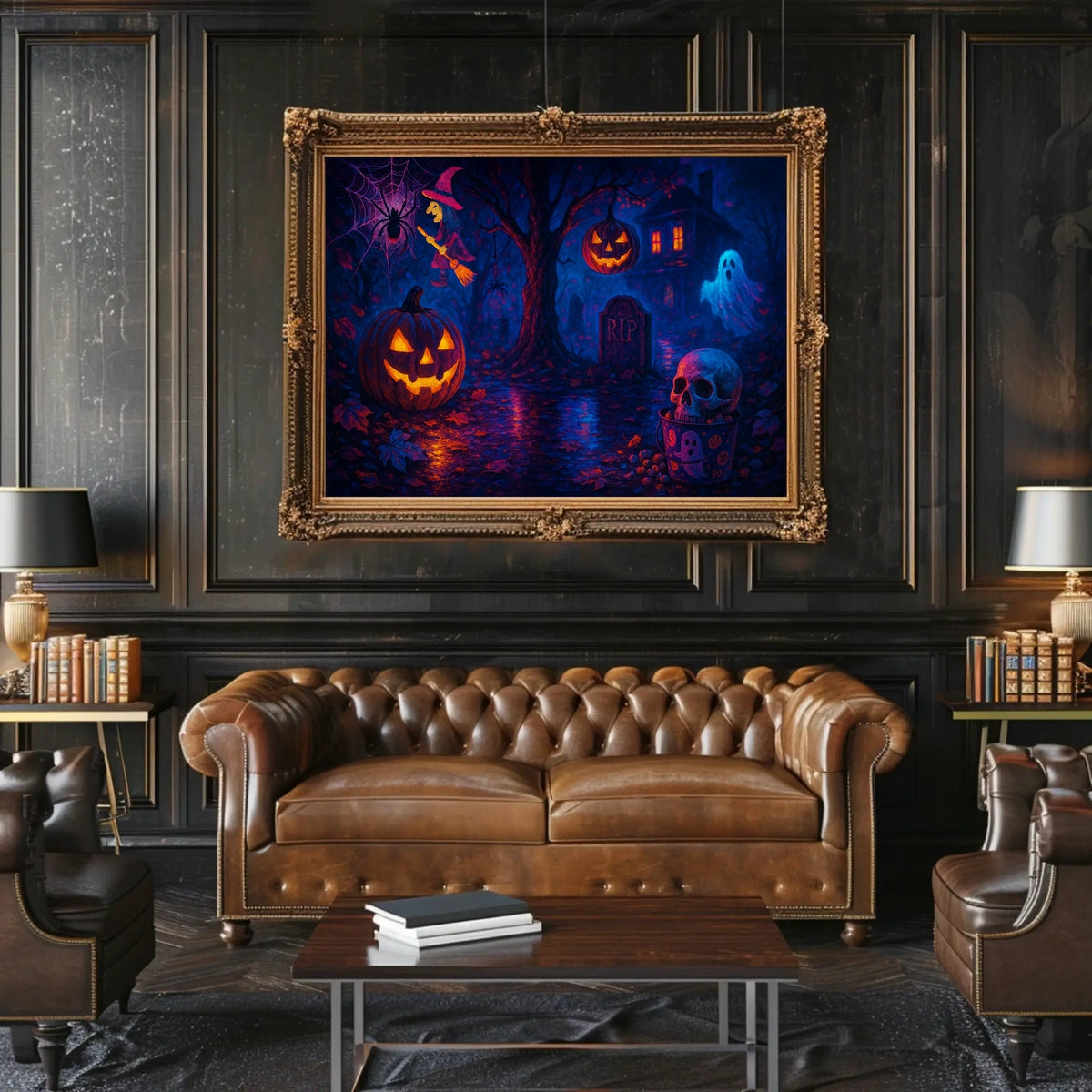 Halloween Night Spectacle Gothic Photography Realism NYC Skyline Spooky Vibe Urban Decor Lovers Poster