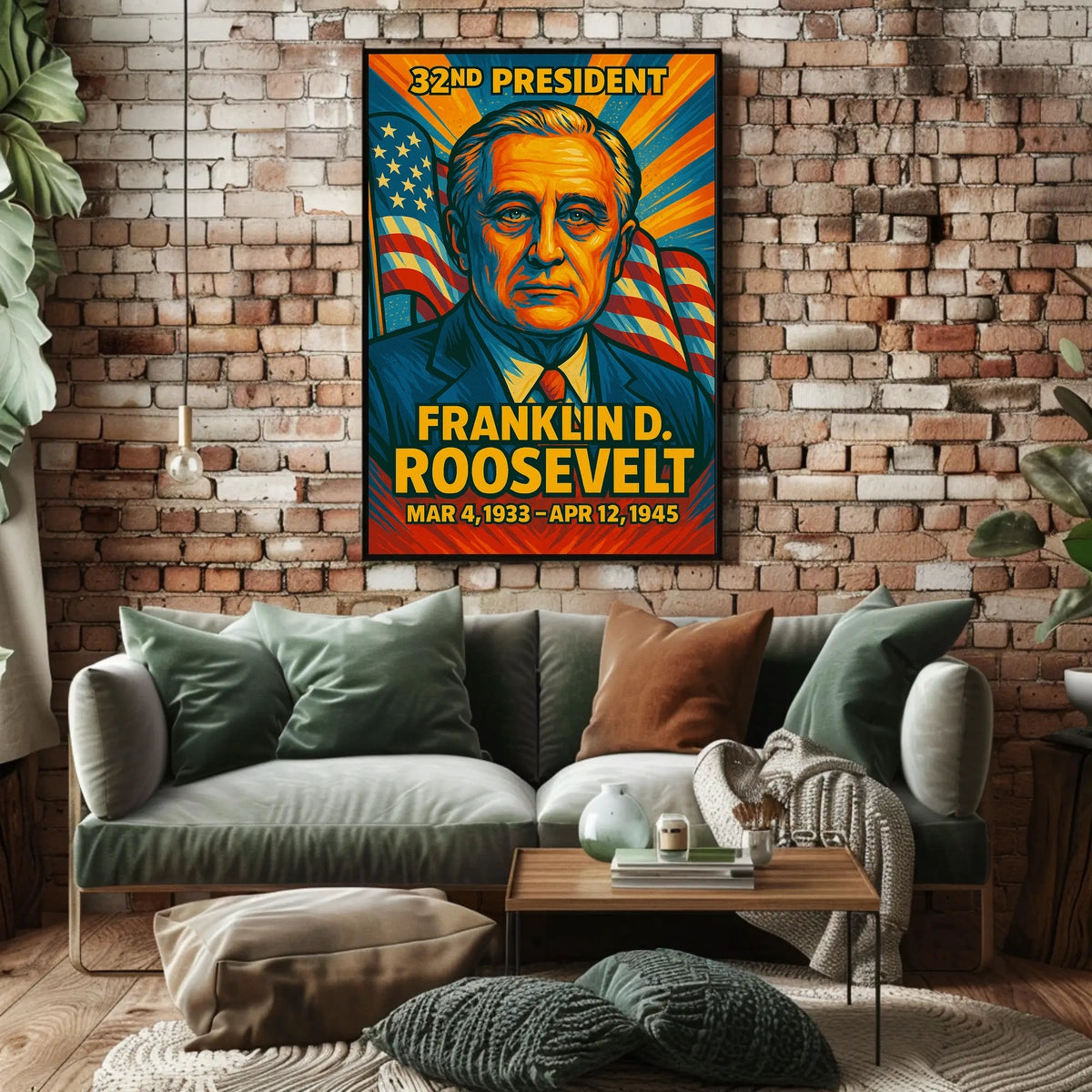 Franklin D. Roosevelt 32nd President of the United States Colorful Comic Book Style Poster