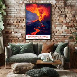 Erupting Volcano Art: Hawai'i National Park Poster
