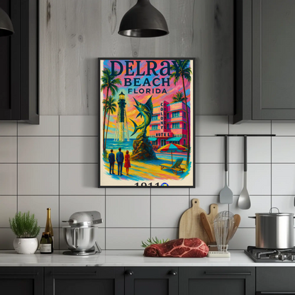 Delray Beach Hotel Lighthouse Fish Palms Vintage Travel Poster Wall Art