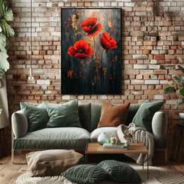 Vibrant Poppies On Abstract Canvas Poster