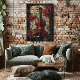Vintage Violin with Roses Artistic Art Poster