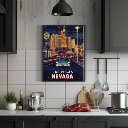Vintage Poster Las Vegas Retro Strip Car