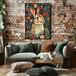 Enchanted Rabbit with Vibrant Flowers Animal Poster
