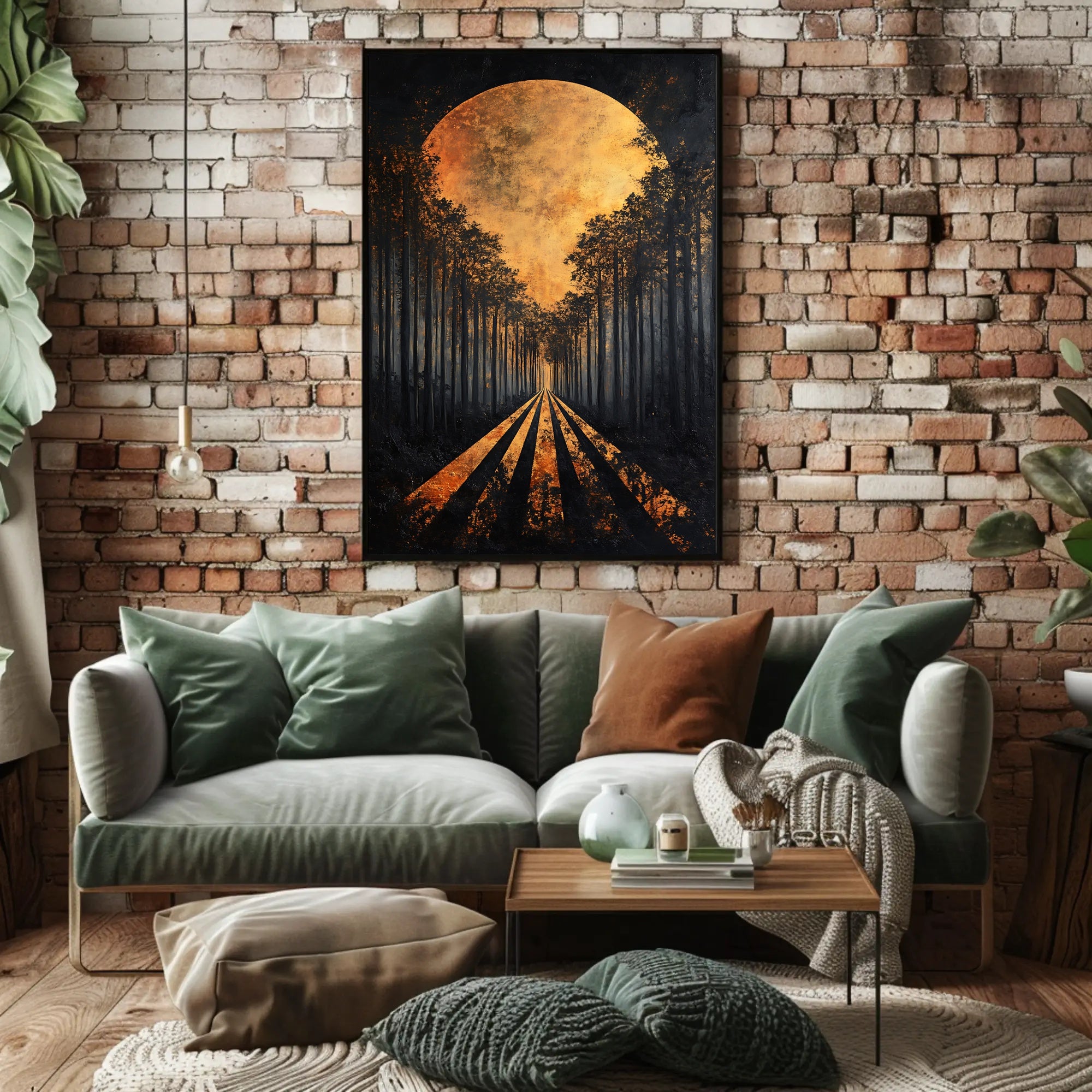 Surreal Forest Road with Celestial Body Artistic Poster