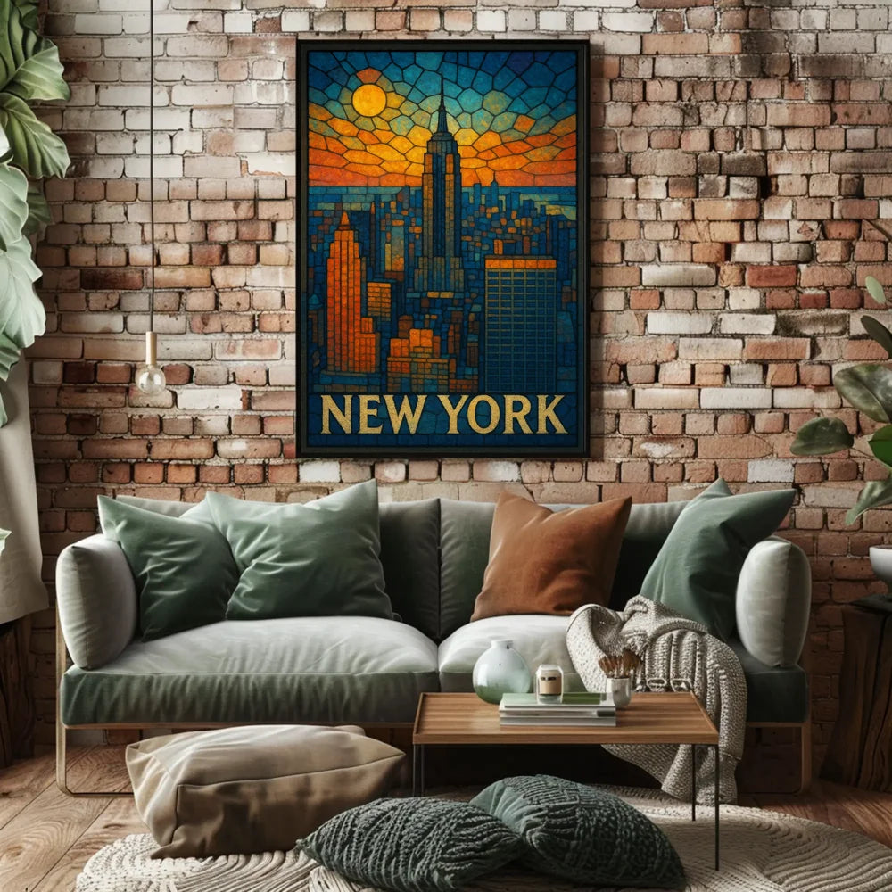 Digital Stained Glass NYC Poster Vibrant Modern Home Decor