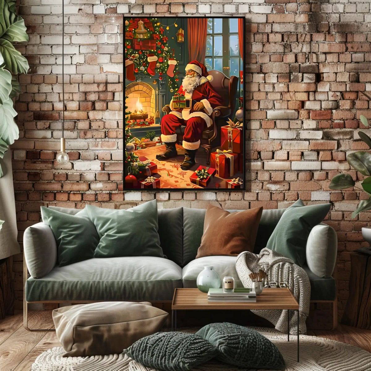 Santa Claus by the Fireplace Poster