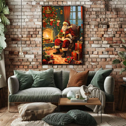 Santa Claus by the Fireplace Poster