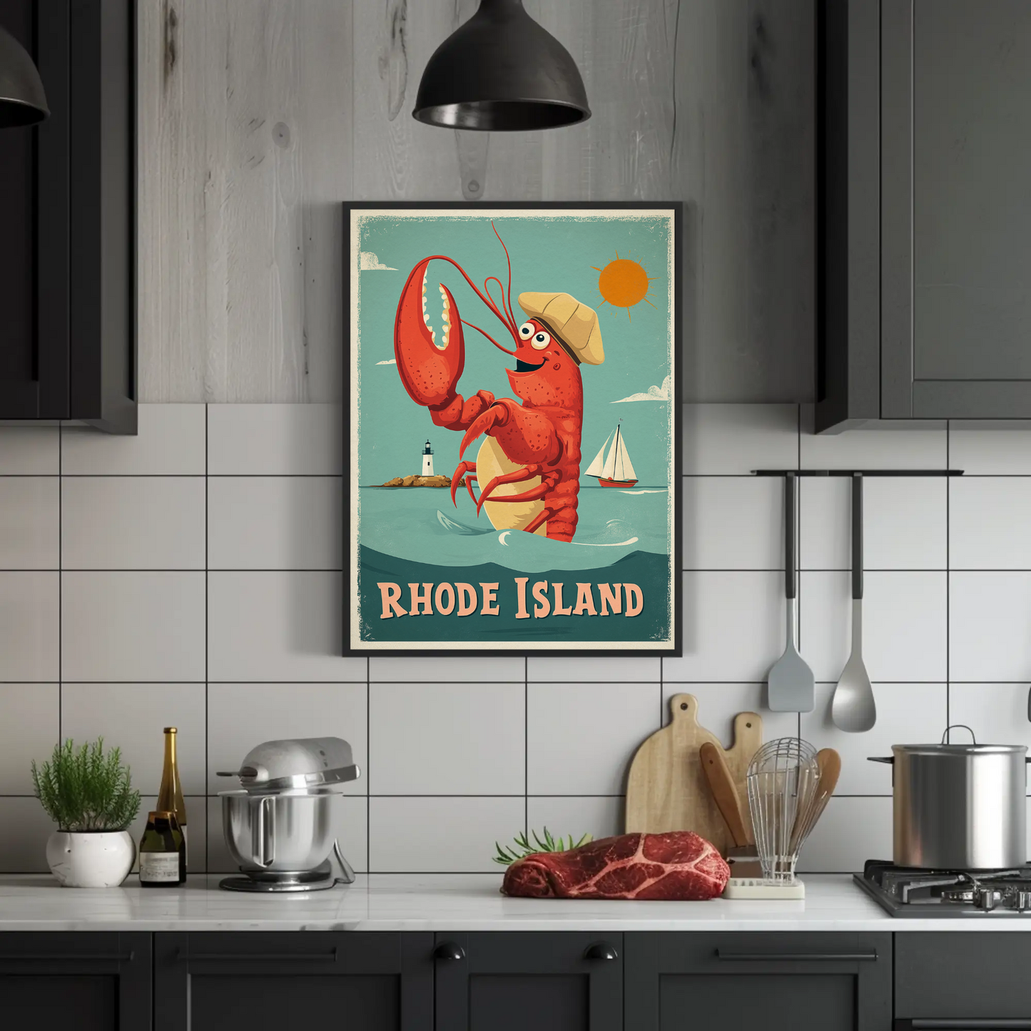 Rhode Island Vintage Poster Lobster Fun