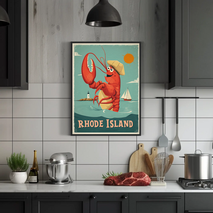 Rhode Island Vintage Poster Lobster Fun