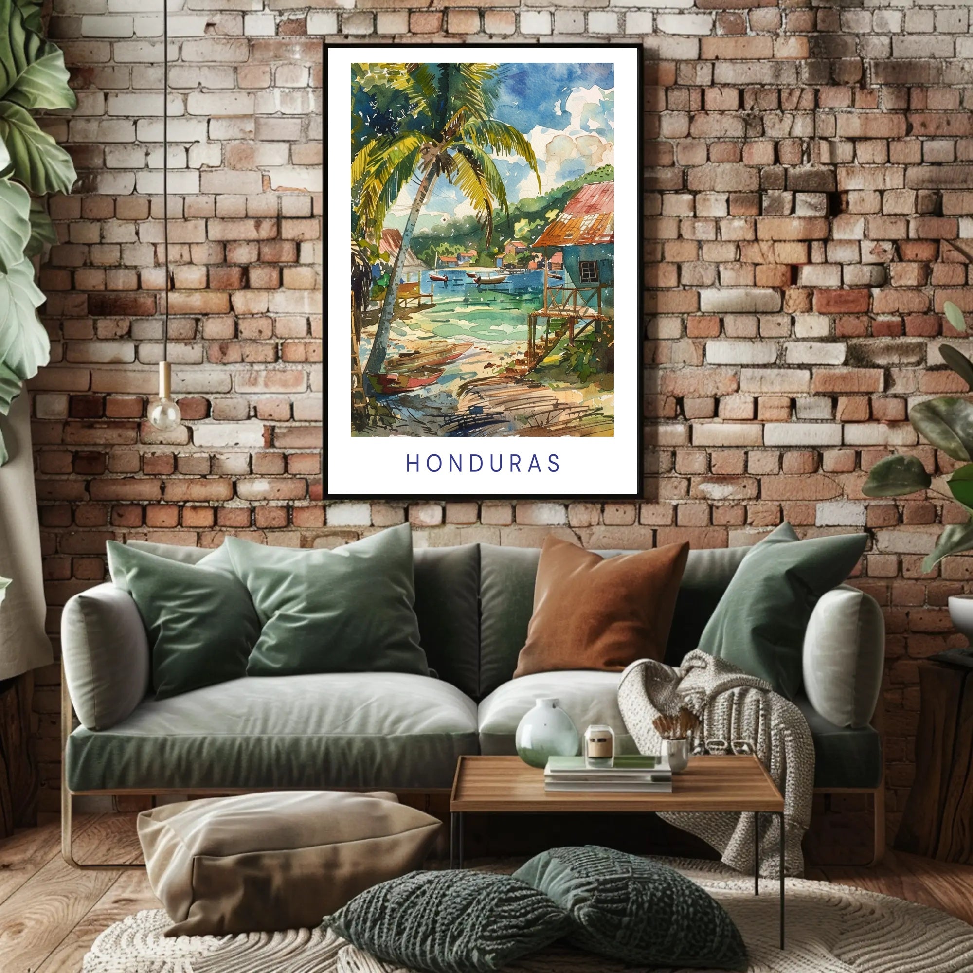 Honduran Coastal Village Serene Watercolor Art Travel Poster PosterGoat