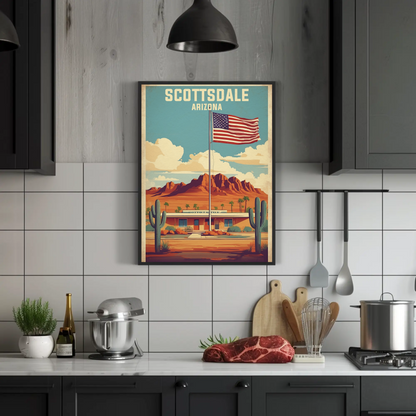 Scottsdale Arizona Desert Flag Cactus Vintage Travel Poster