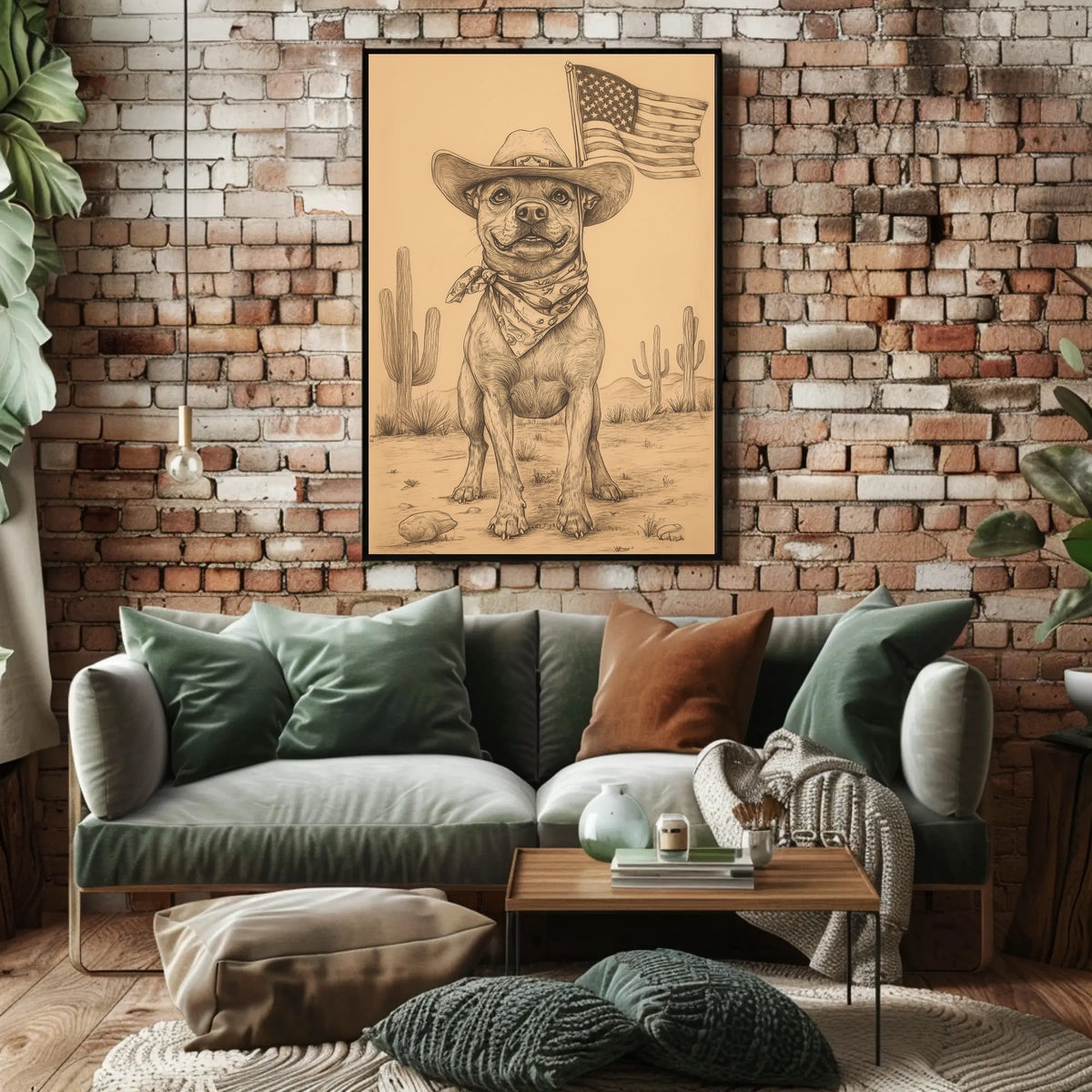sketch style drawing of a cowboy dog Poster