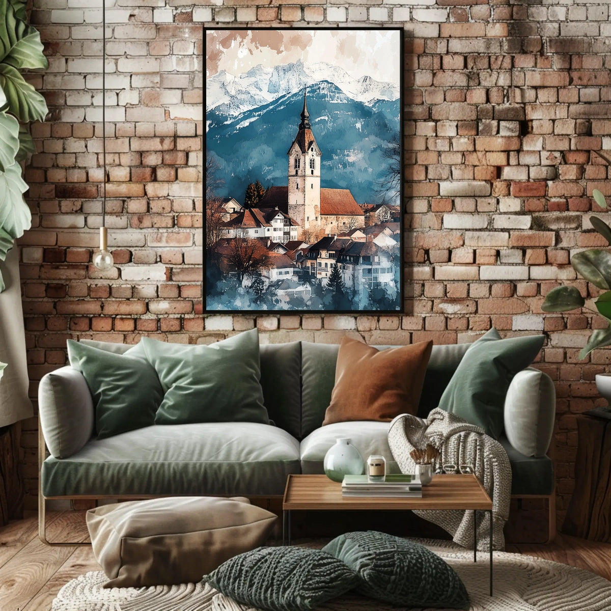 Liechtenstein Balzers Church and Mountains View Poster