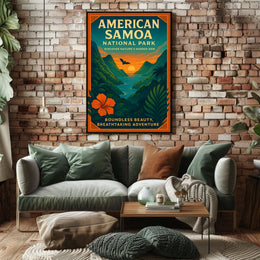 American Samoa Sunset, Lush Landscape National Park Poster