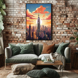 New York City Sunset Skyline Travel Poster