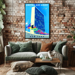 New York Travel Poster Vintage UN Building Wall Art