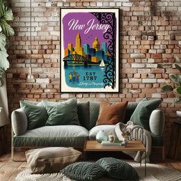 New Jersey Cityscape with Sailboat Urban or Cityscape Poster