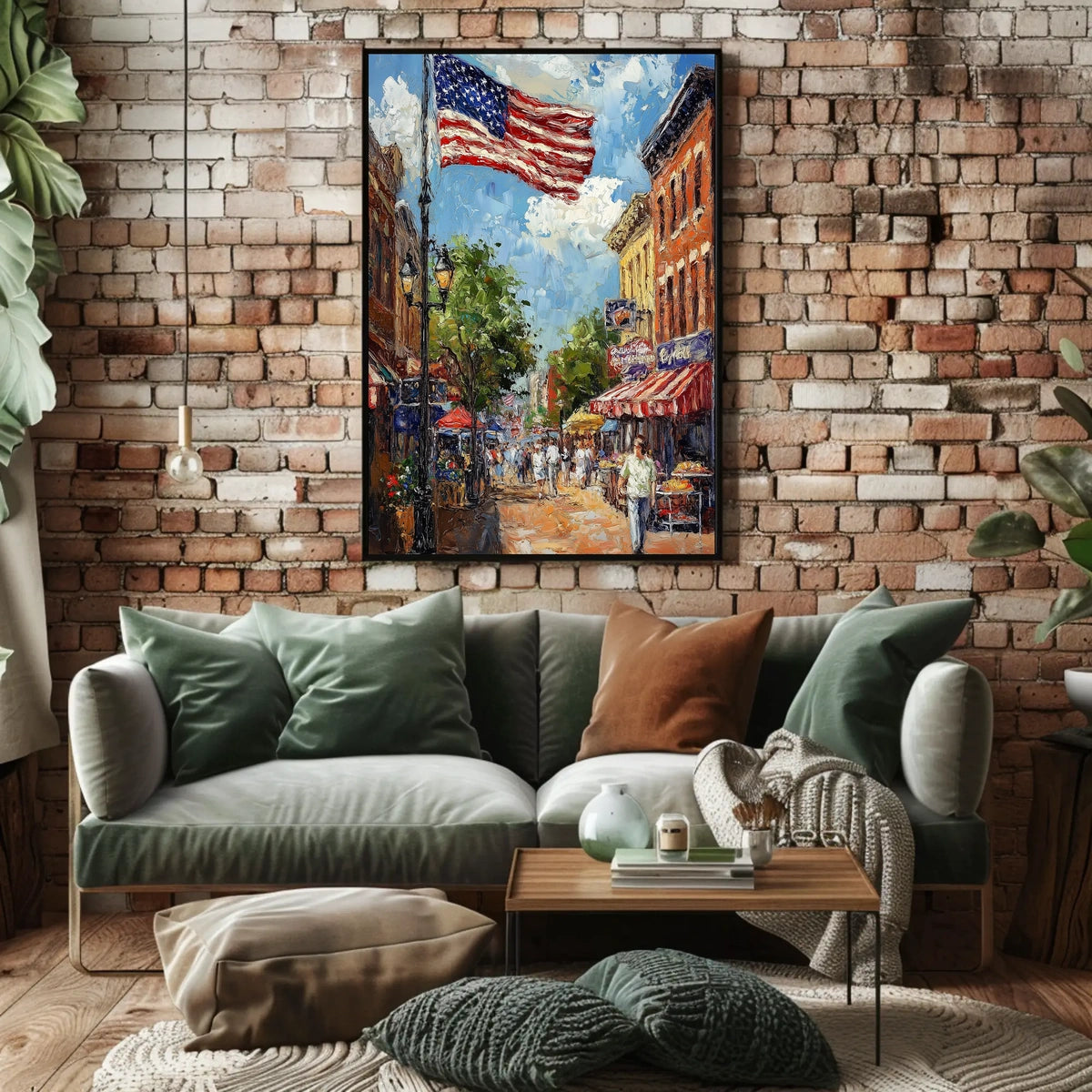 Classic American Town Square Street Scene Vintage Poster