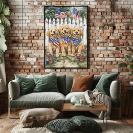 Charming Trio Of Golden Retriever Puppies Wall Art Poster