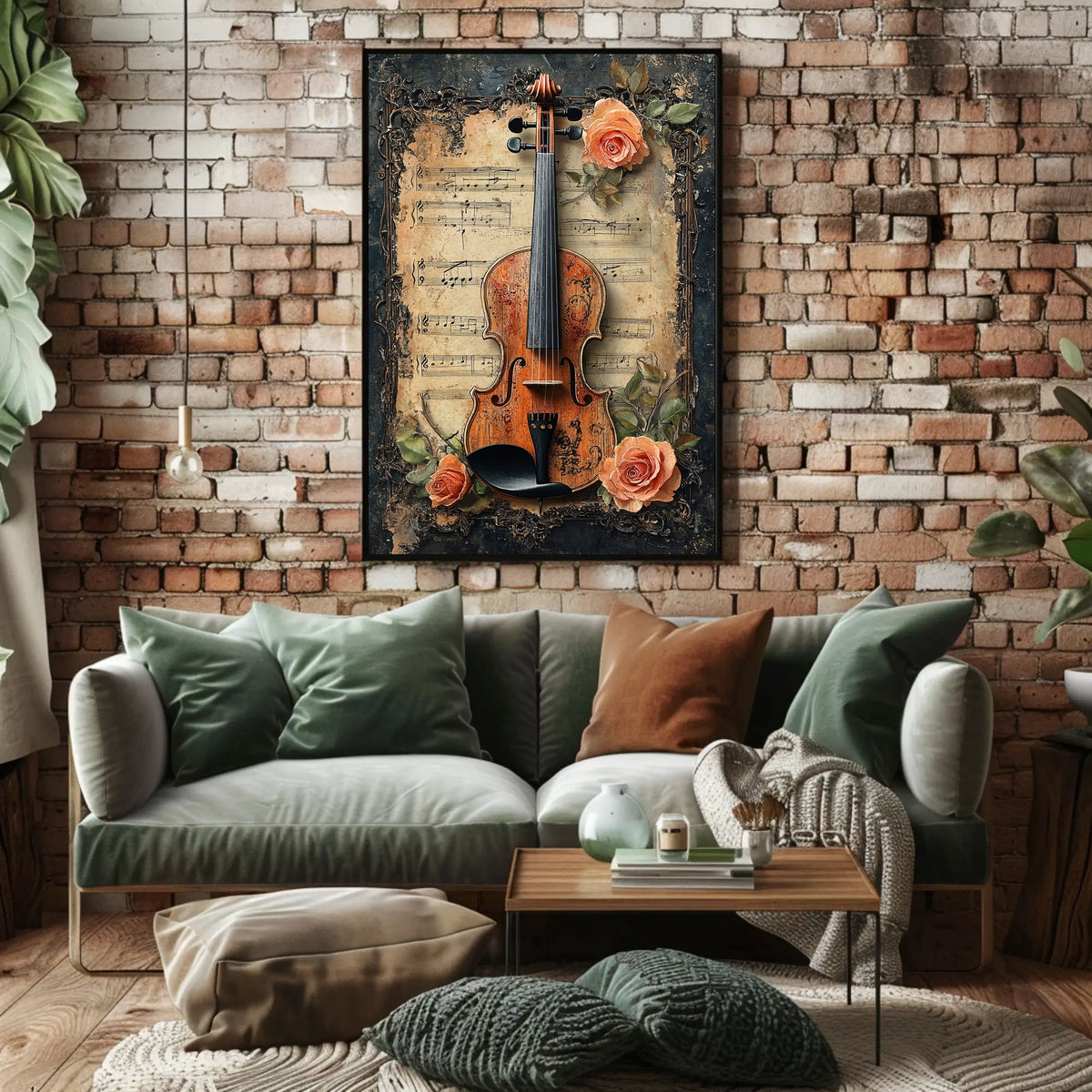 Vintage Violin Illustration, Artistic Poster