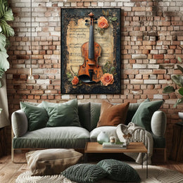 Vintage Violin Illustration, Artistic Poster