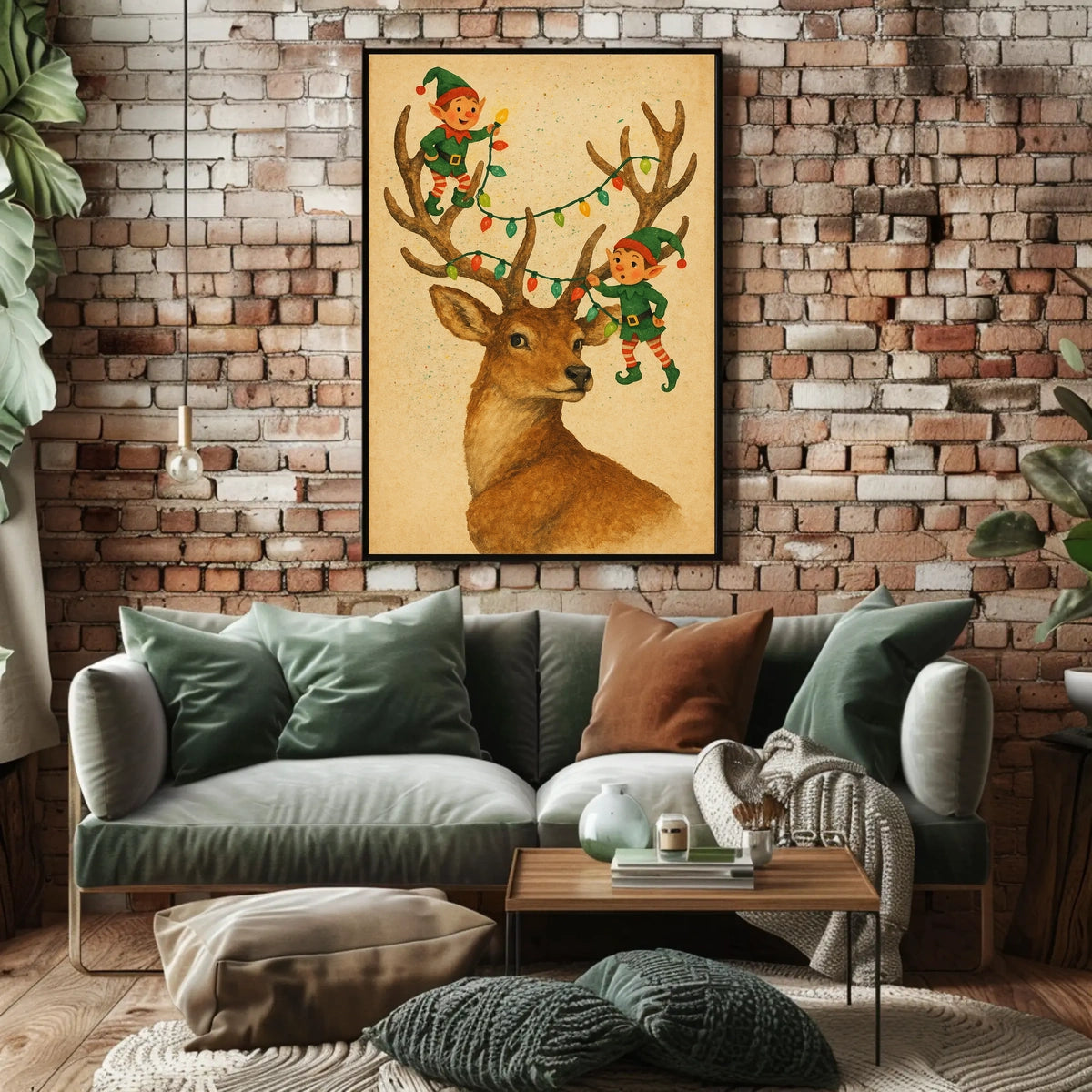 Festive Reindeer And Elves Poster