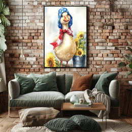 Chubby Goose In Star Spangled Bonnet With Sunflowers Poster